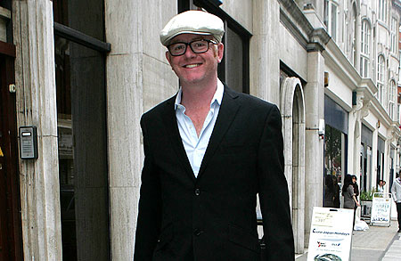 Radio DJ Chris Evans setting up for his breakfast show at BBC Radio 2 starting 2010